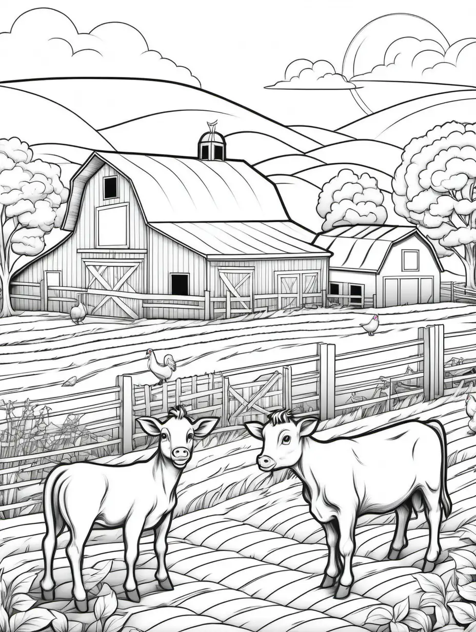 Simple Black and White Farm Coloring Page for Children