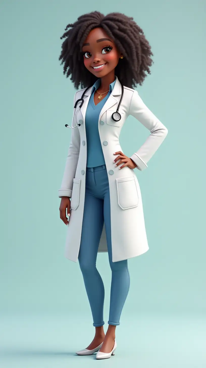 full-body, African-American, Female, Doctor, High-Def, Realistic, 3d, cartoon