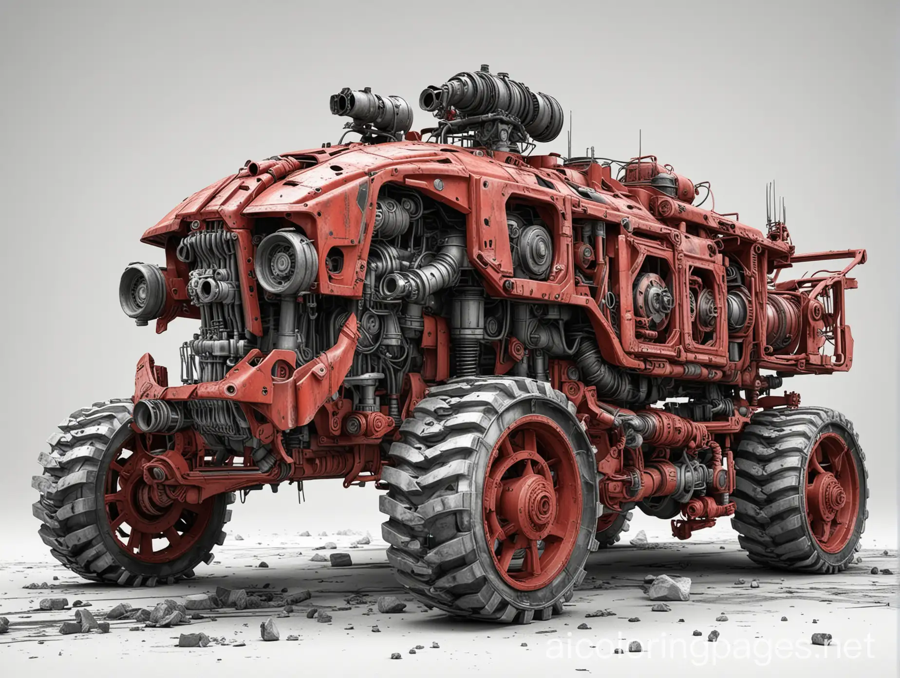 Highly-Realistic-Red-Post-Apocalyptic-Mech-Skeleton-Coloring-Page