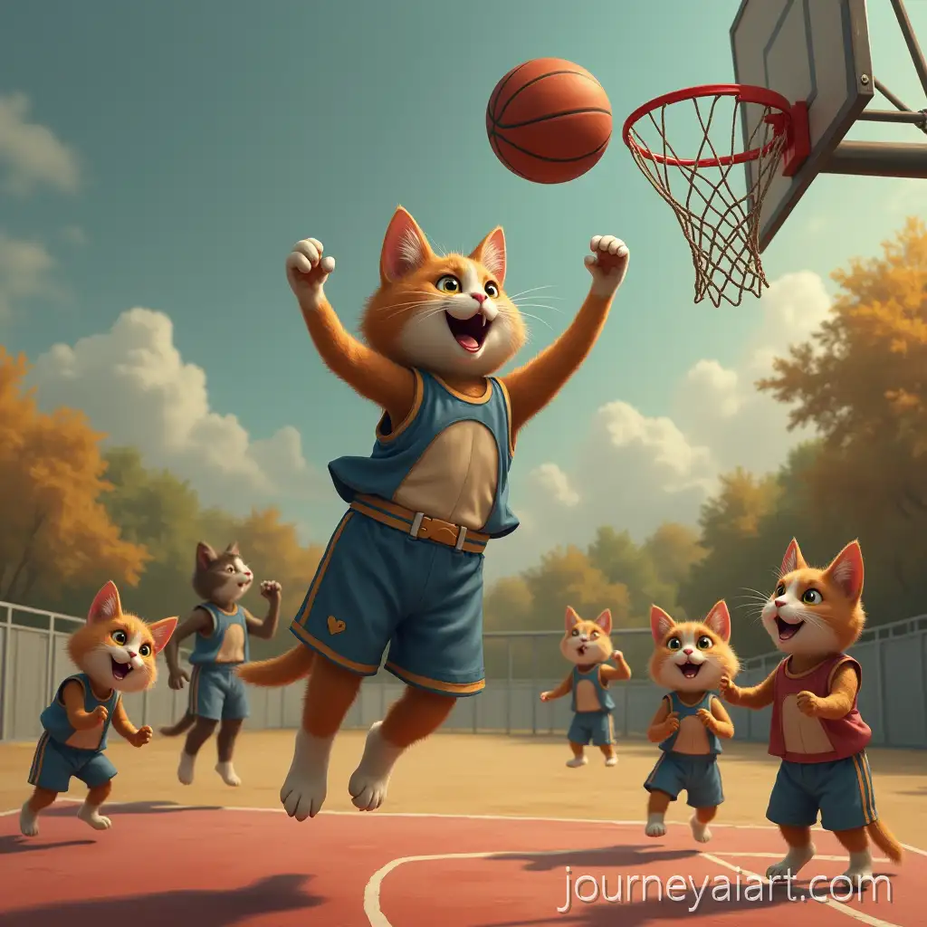 Cat-basketball-gameCat-Playing-Basketball-Team-of-Cats-and-Dogs-with-a-ThreePointer-Shot