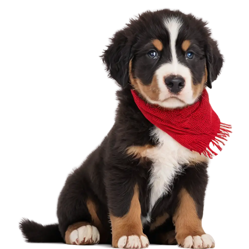 Bernese-Mountain-Dog-Puppy-with-Red-Scarf-in-NYC-PNG-HighQuality-Image-for-Versatile-Use