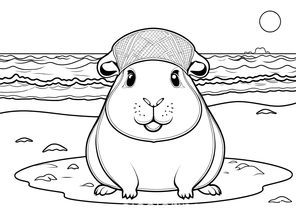 Satin-Guinea-Pig-with-MShaped-Mask-Resting-on-Beach-Coloring-Page