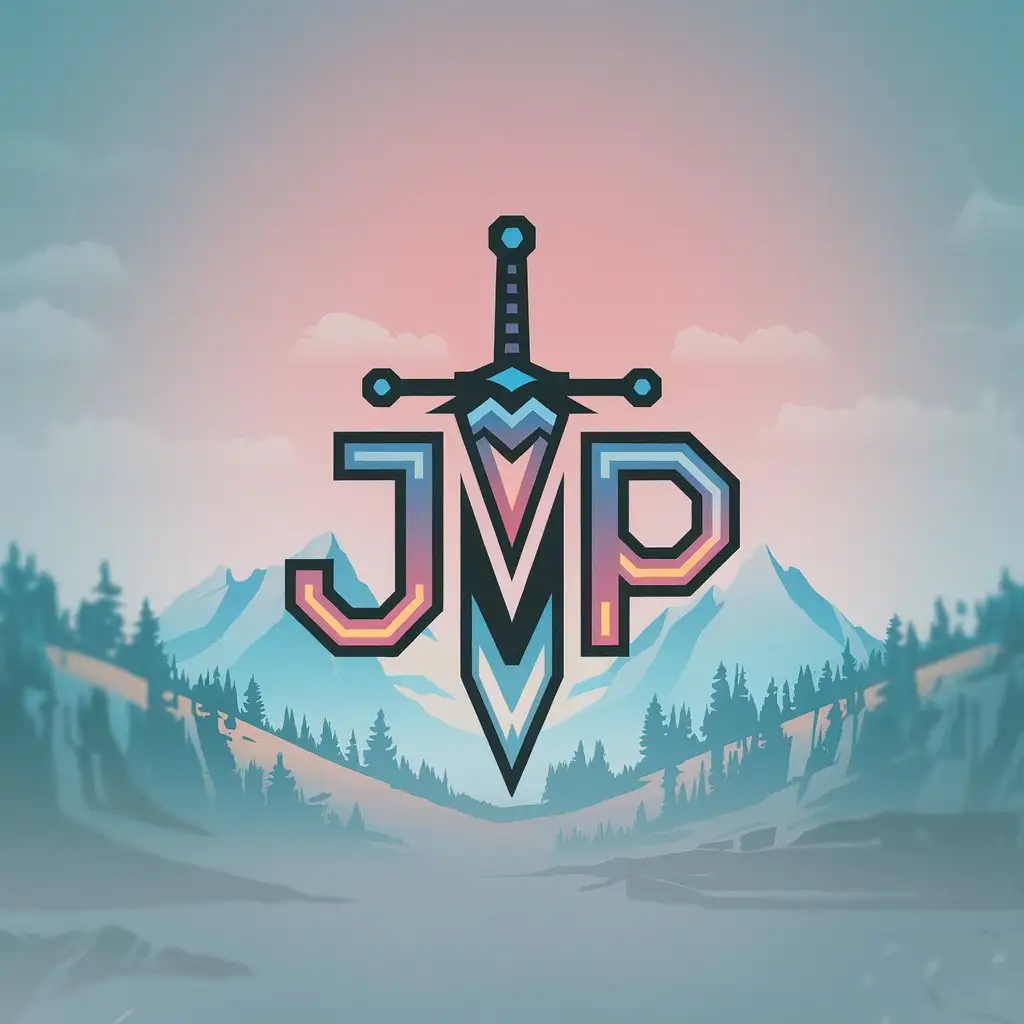 LOGO Design for JvP Minimalistic Sword and Mountain Symbolism in a Gamer Aesthetic