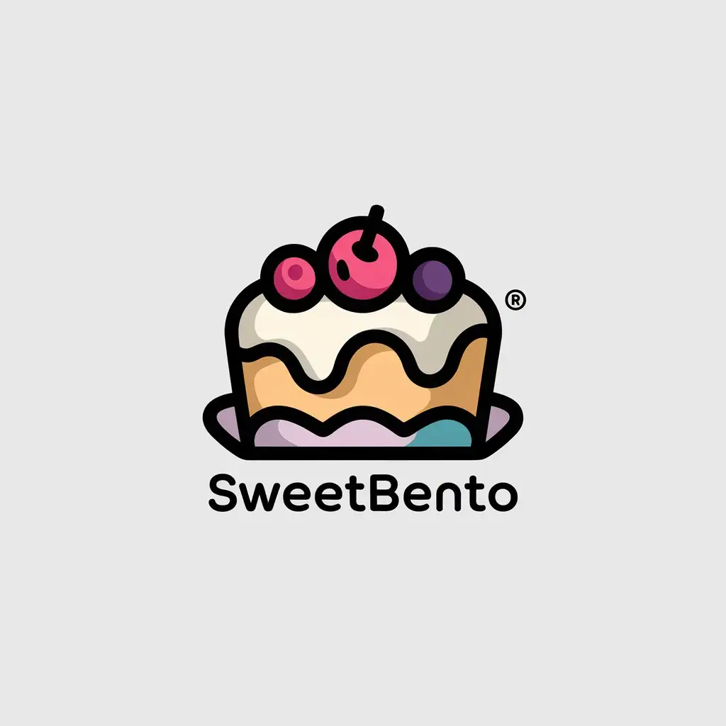 LOGO-Design-for-SweetBento-Vector-Cake-with-Cream-and-Berries-on-Clear-Background