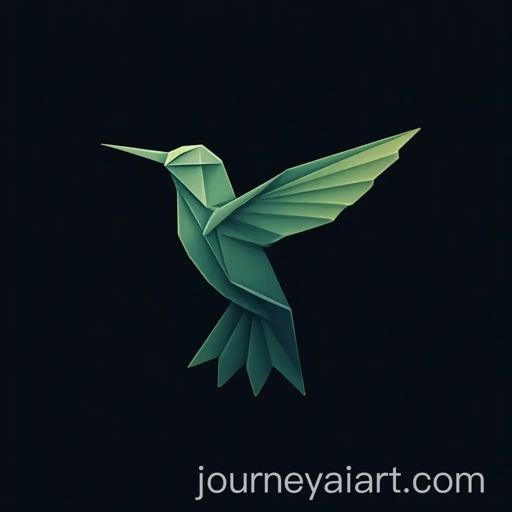 Origamistyle-Hummingbird-Logo-in-Gray-and-Green-on-Dark-Background