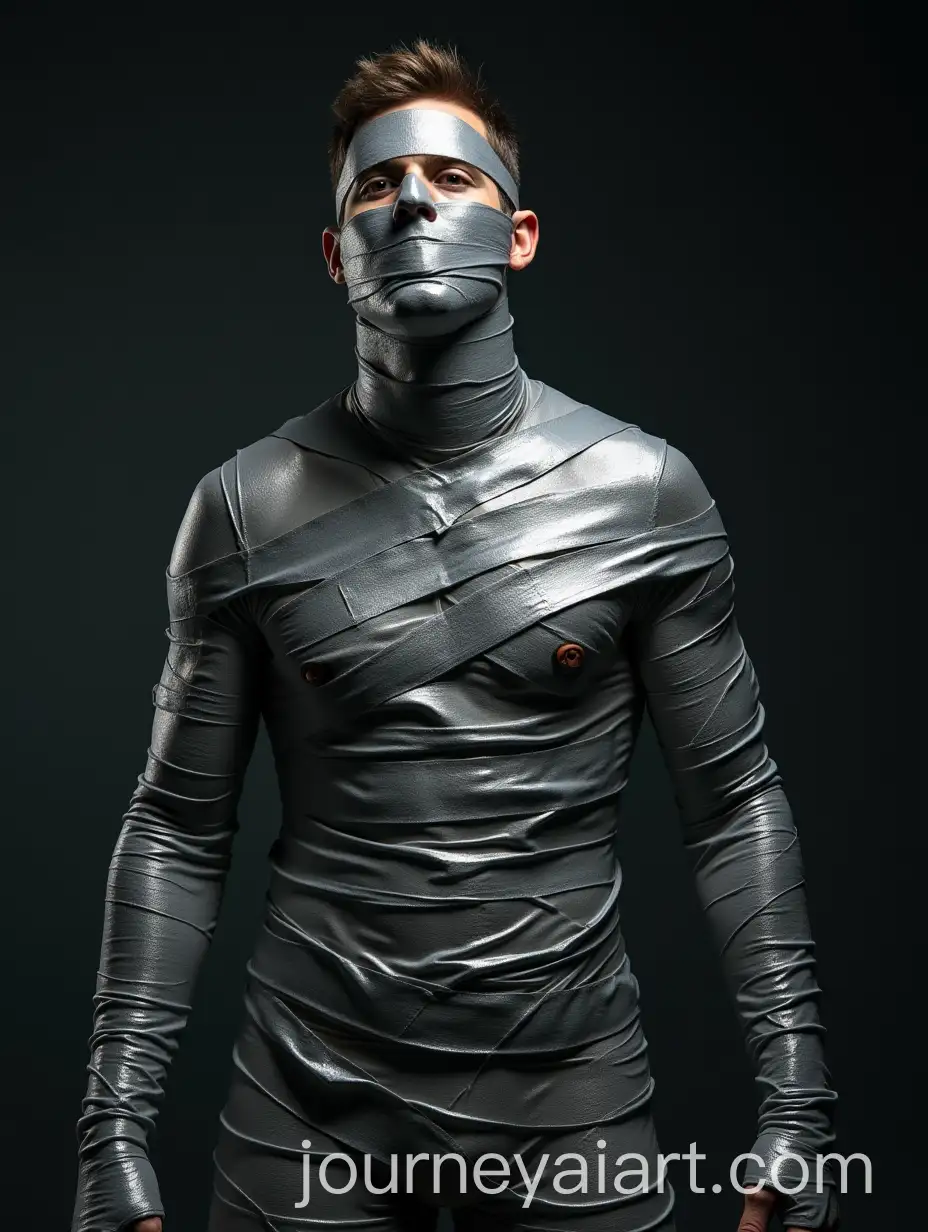 Man-Wrapped-in-Silver-Duct-Tape-Constricted-and-Immobilized