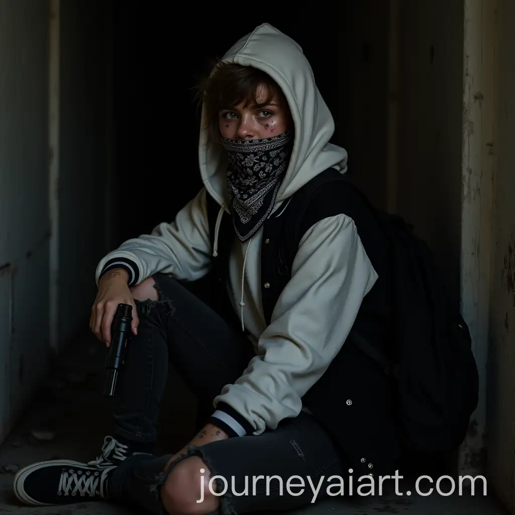 Angry-Teenage-Girl-in-Abandoned-House-Environment-at-Night