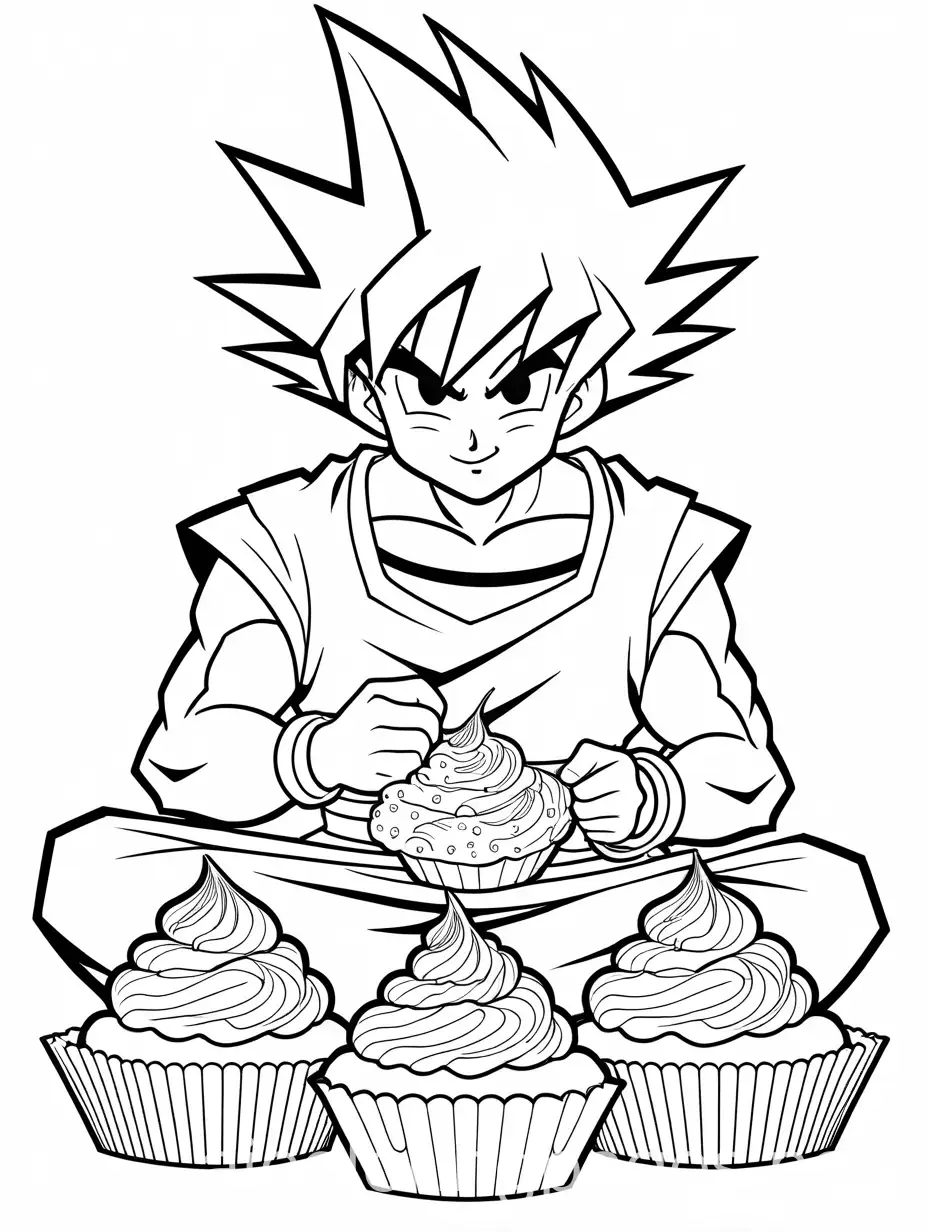 Goku-Eating-Cupcakes-Coloring-Page