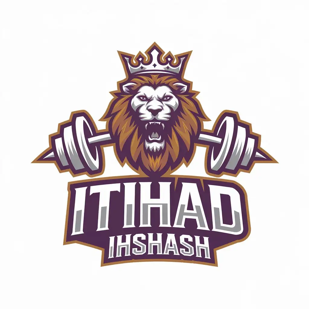 a vector logo design,with the text "Itihad ihshash", main symbol:lion,Moderate,be used in Sports Fitness industry,clear background