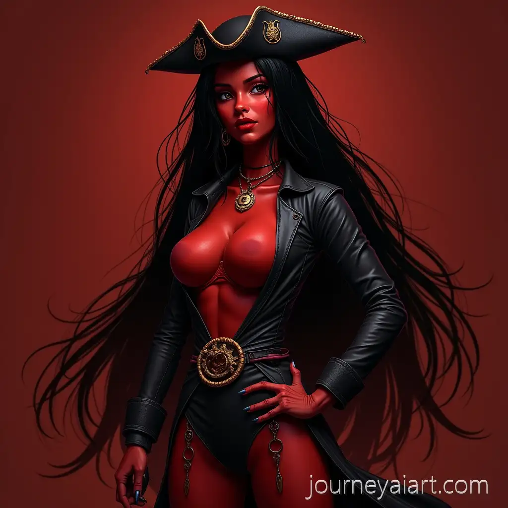 Pirate-Woman-with-RedPirate-Woman-with-Red-Skin-Skin-and-Black-Sclera-in-Full-Costume