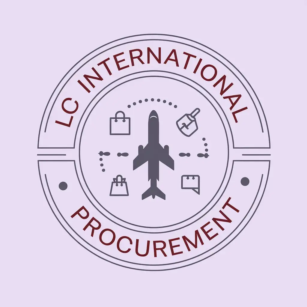 a vector logo design,with the text "LC International procurement", main symbol:Airplanes, shopping, proxy shopping, light purple, international,Moderate,be used in Retail industry,clear background