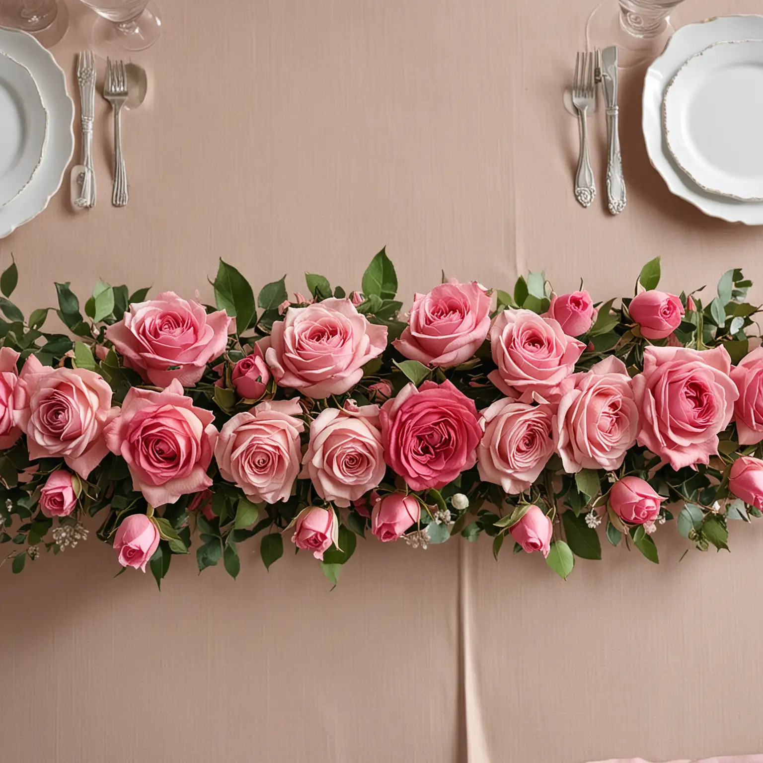 Elegant-Table-Centerpiece-Garland-of-Pink-Roses-for-Rectangular-Table