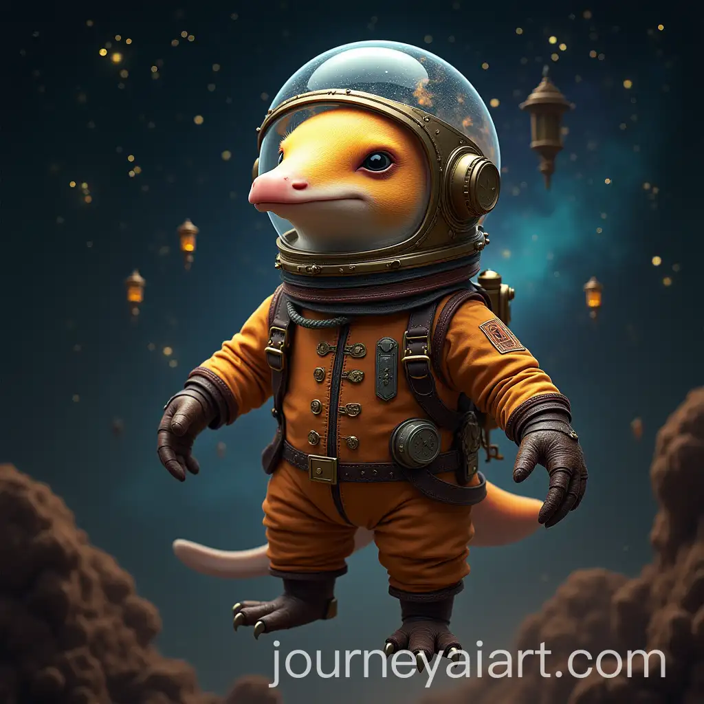 Fantasy-Platypus-in-Vintage-Astronaut-Suit-Floating-in-Space-with-Glowing-Constellations-and-Ancient-Runes
