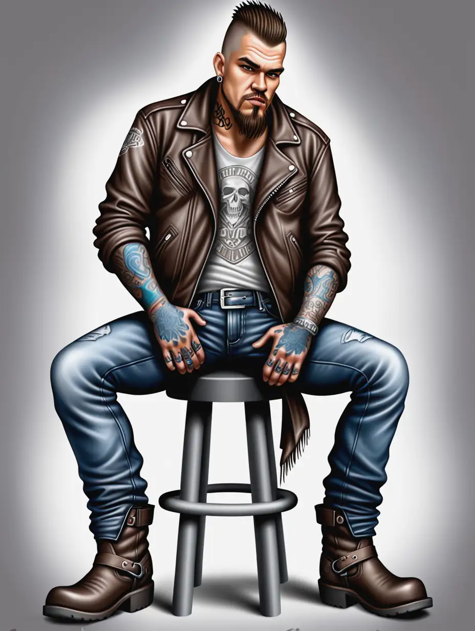 Two-Outlaw-Bikers-in-Brown-Jackets-and-Tattoos-Digital-Airbrush-Illustration