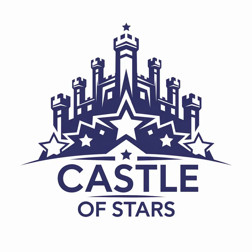 a vector logo design,with the text "CASTLE OF STARS", main symbol:Starch, castle,complex,be used in Entertainment industry,clear background