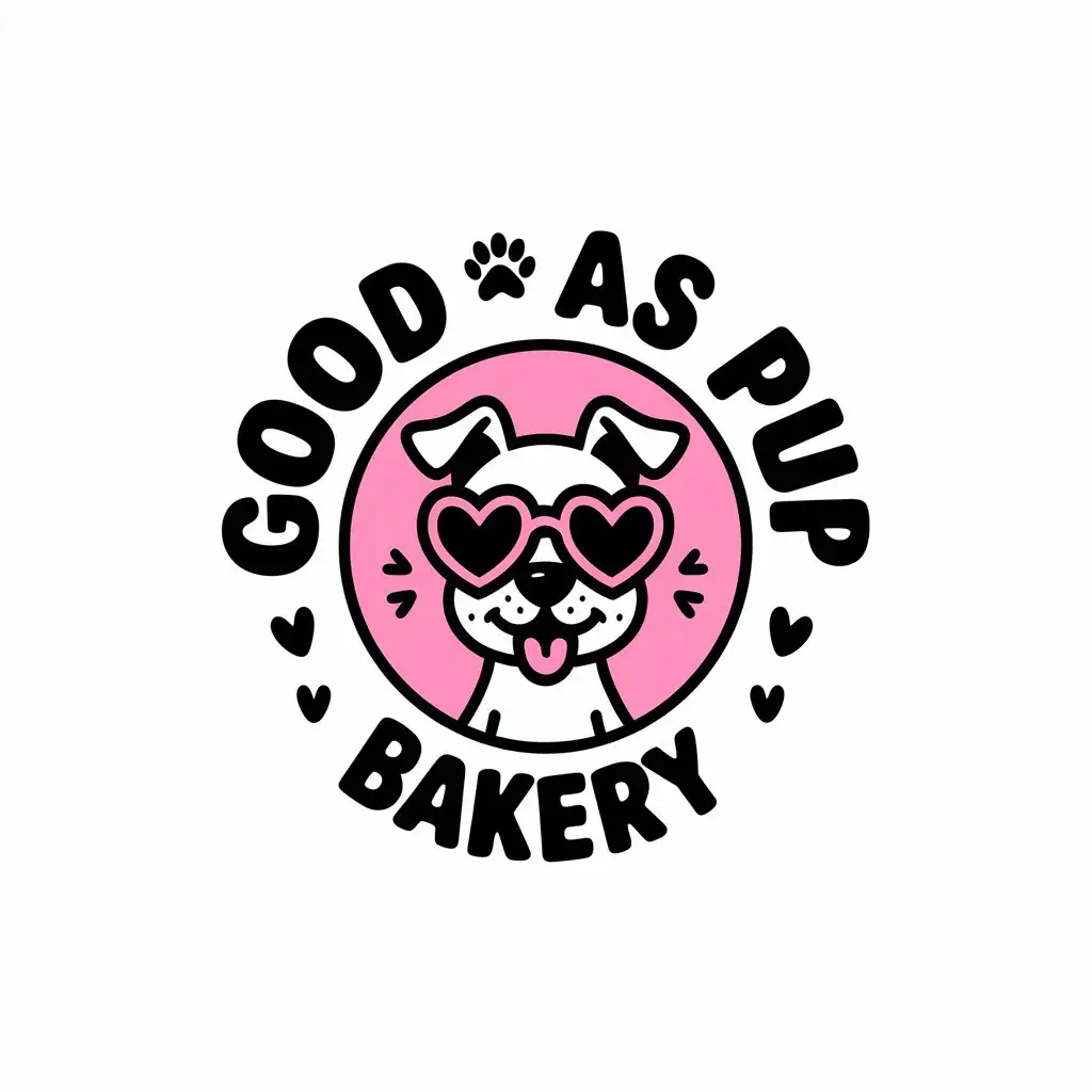 LOGO Design for Good as Pup Bakery Dog with Heart Sunglasses and Winking Expression