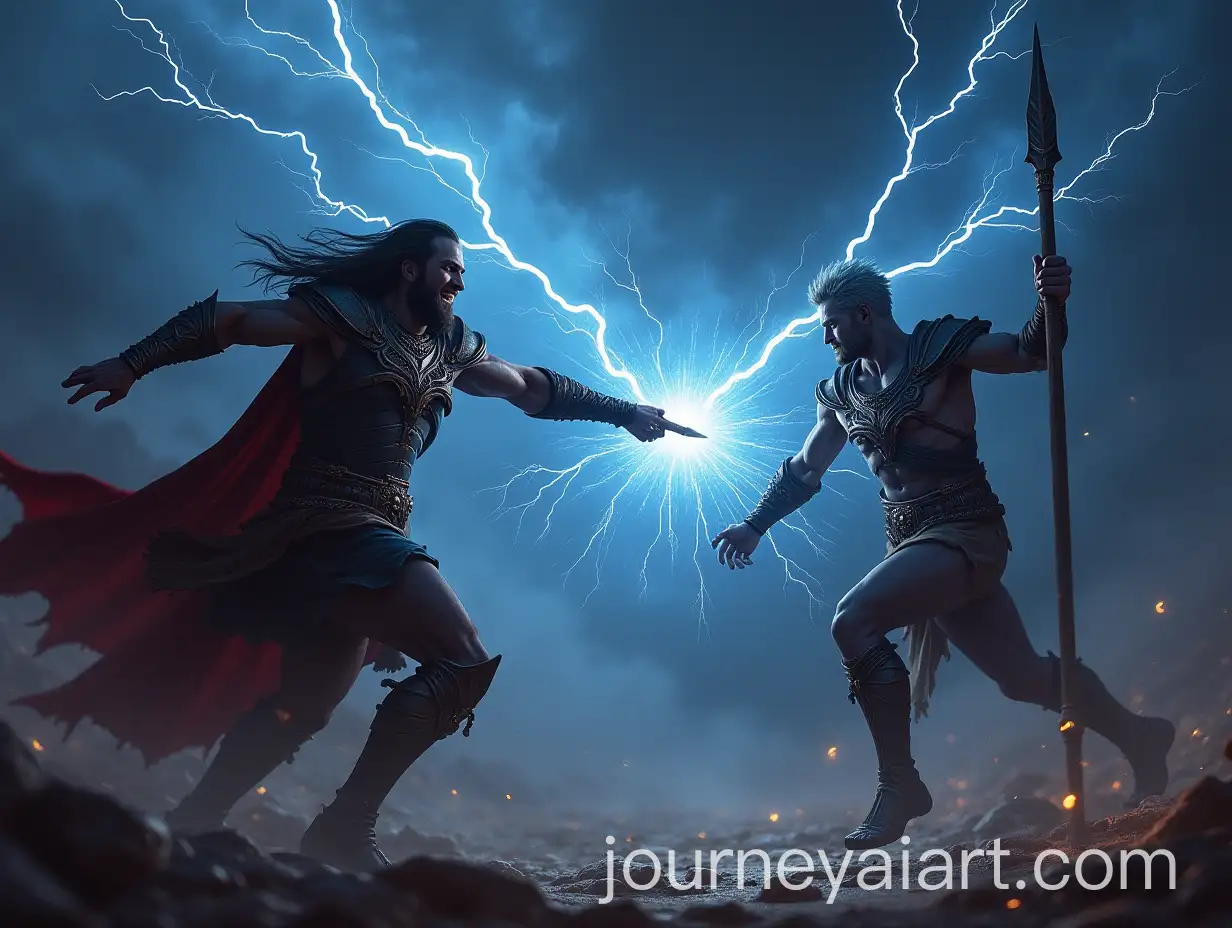 Thunder-Demigod-Battling-Illusionist-with-Lightning-Spear