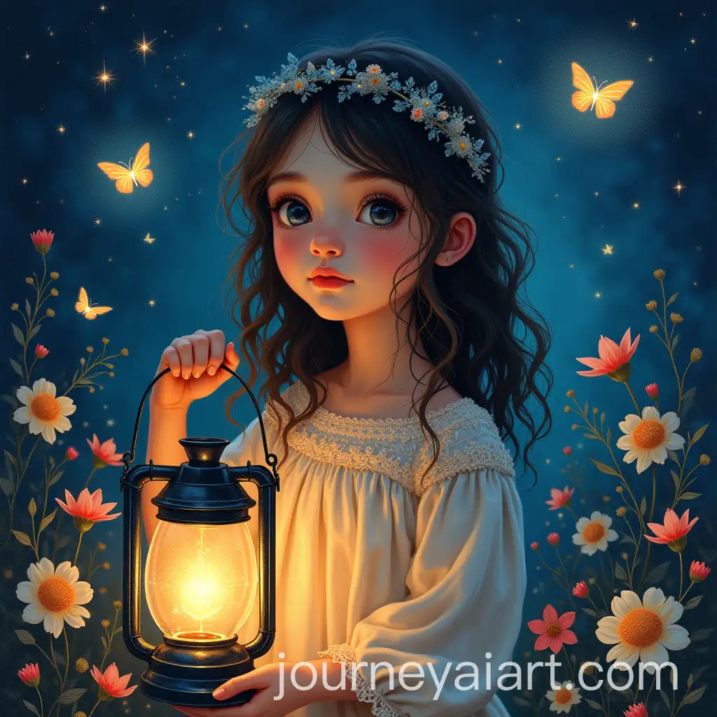 Dreamy-Girl-in-a-Surreal-World-with-Stars-Butterflies-and-Lantern
