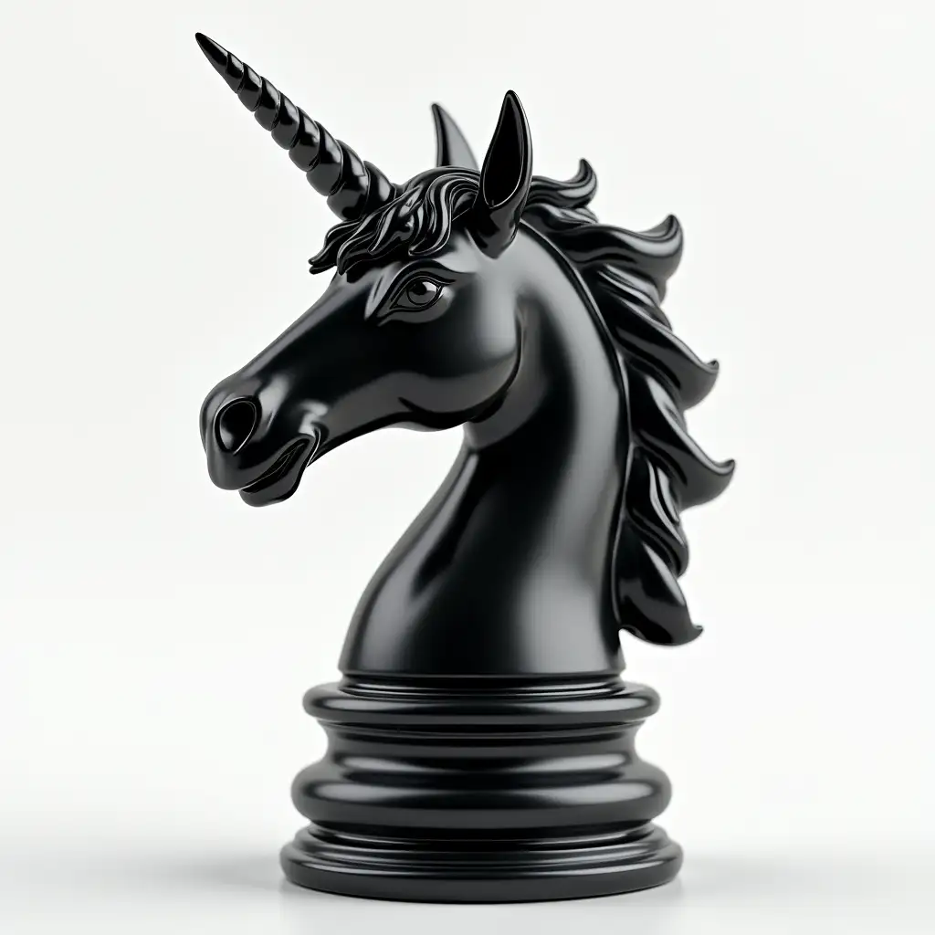 HyperRealistic-Black-Chess-Knight-Transformed-into-a-Unicorn-on-Chessboard