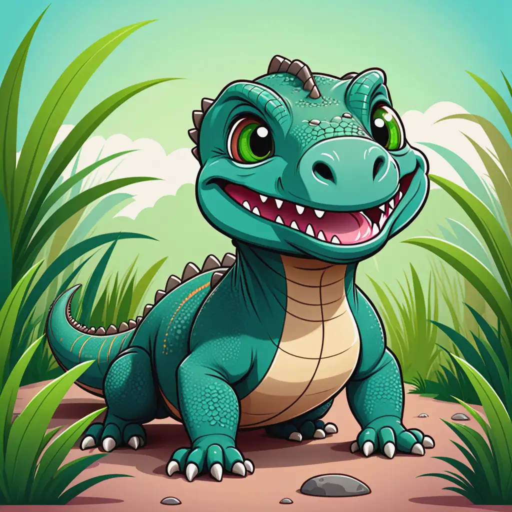 Adorable Kawaii Komodo Dragon with Colorful Tropical Background