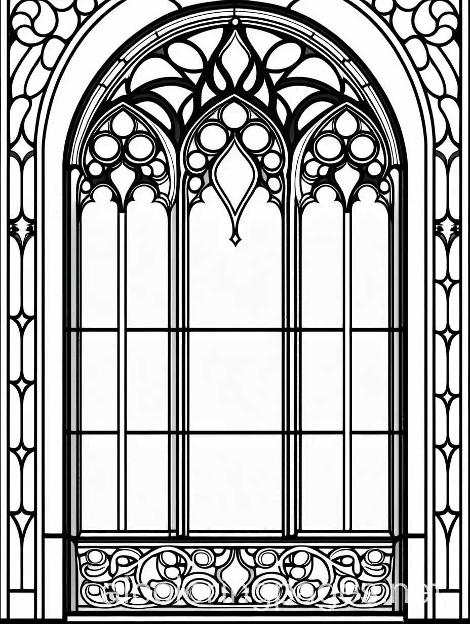 Gothic-Stained-Glass-Window-with-Flames-Coloring-Page