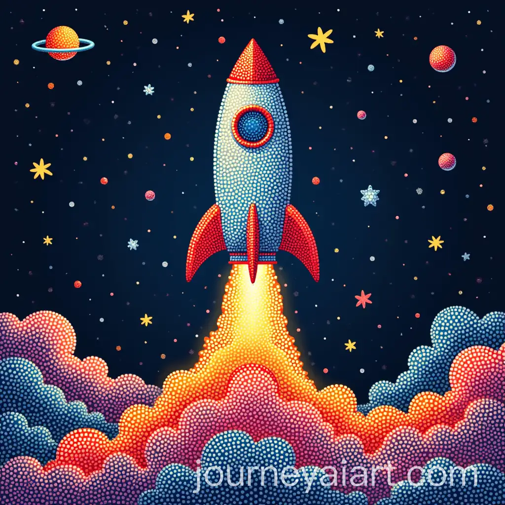 Vibrant-Mandala-Dot-Art-Rocket-Launching-into-Space