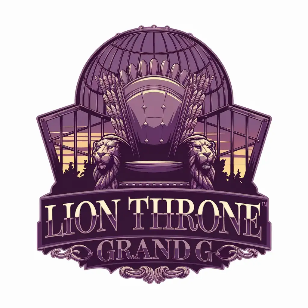 LOGO Design for Lion Throne Grand G Royal Purple Iron Throne Lion Cage Sunset Theme