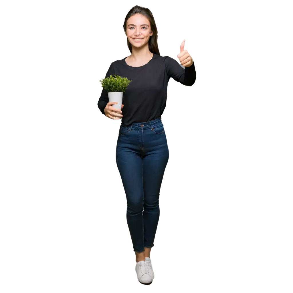 Satisfied-Person-Giving-Thumbs-Up-with-Tree-in-Vase-PNG-Image