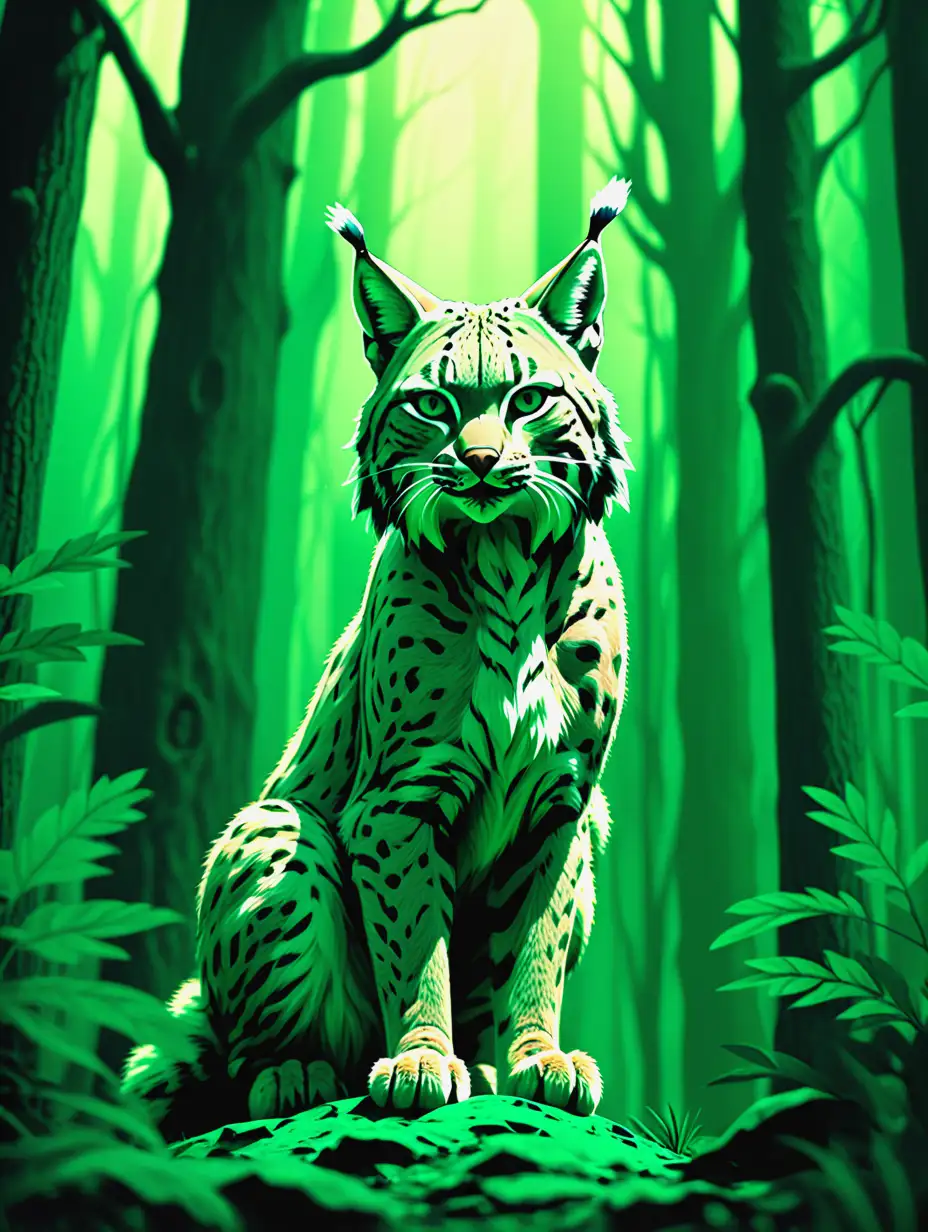 Fantasy Movie Still Bobcat in Enchanted Forest with Green Palette