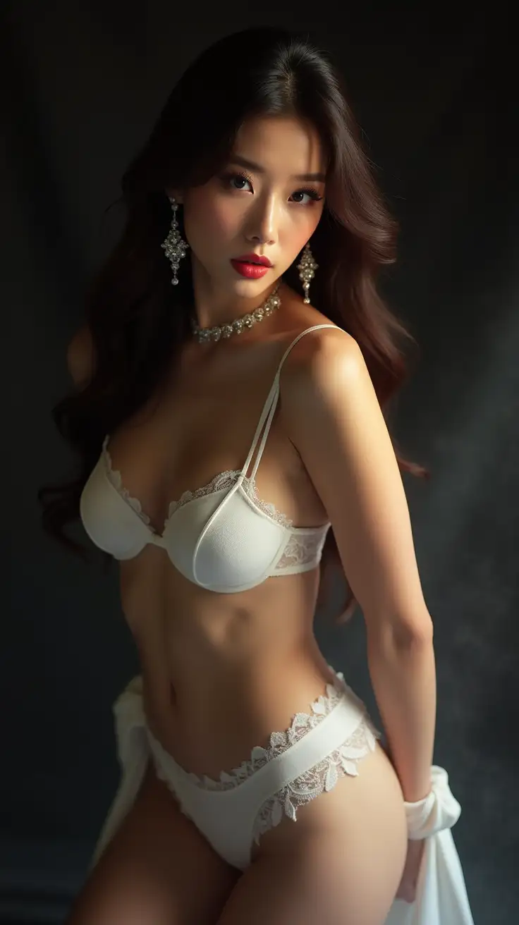 Korean-Race-Queen-in-Elegant-White-Lingerie-with-Haute-Couture-Jewelry