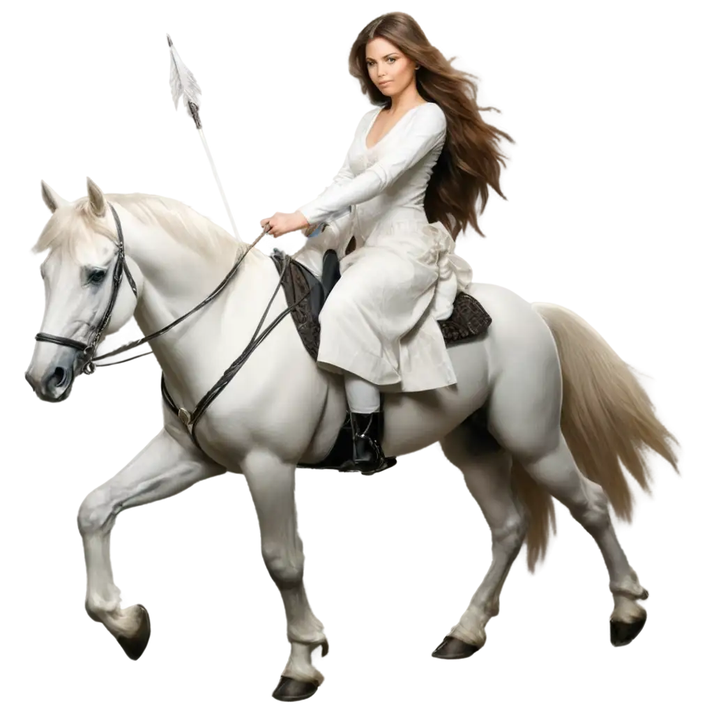 Create-a-PNG-Woman-with-Long-Hair-Riding-a-White-Horse-Carrying-an-Arrow