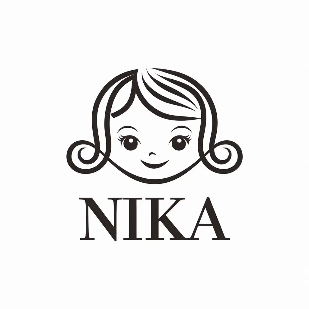 LOGO Design for Nika Minimalistic Girl with Innocent Smile and Big Curls for Beauty Spa Industry