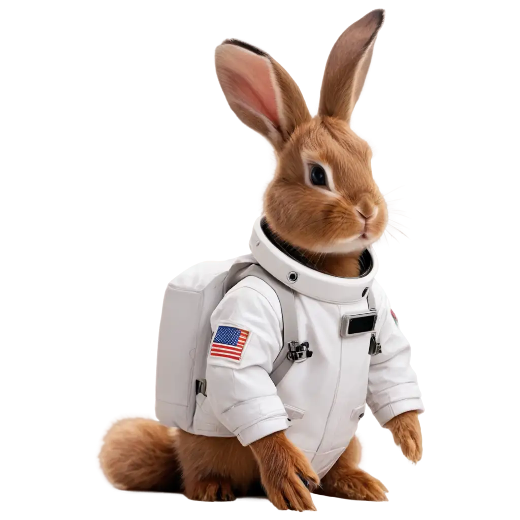 a brown rabbit with an astronaut suit.