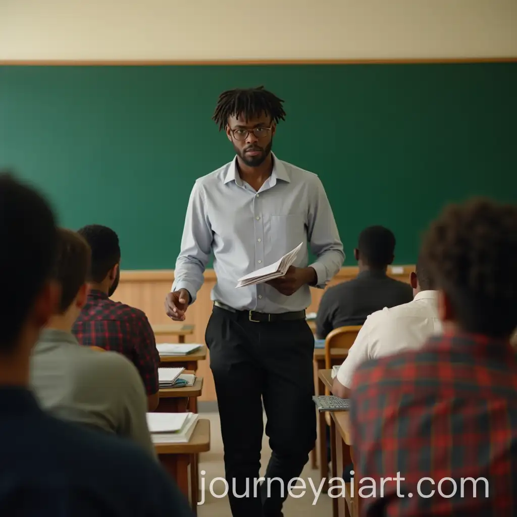 Male-Teacher-Distributing-Copies-in-Classroom-with-Students-at-Their-Desks
