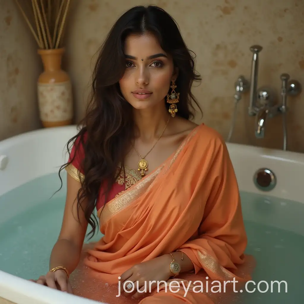Elegant-Indian-Woman-Bathing-in-Traditional-Saree