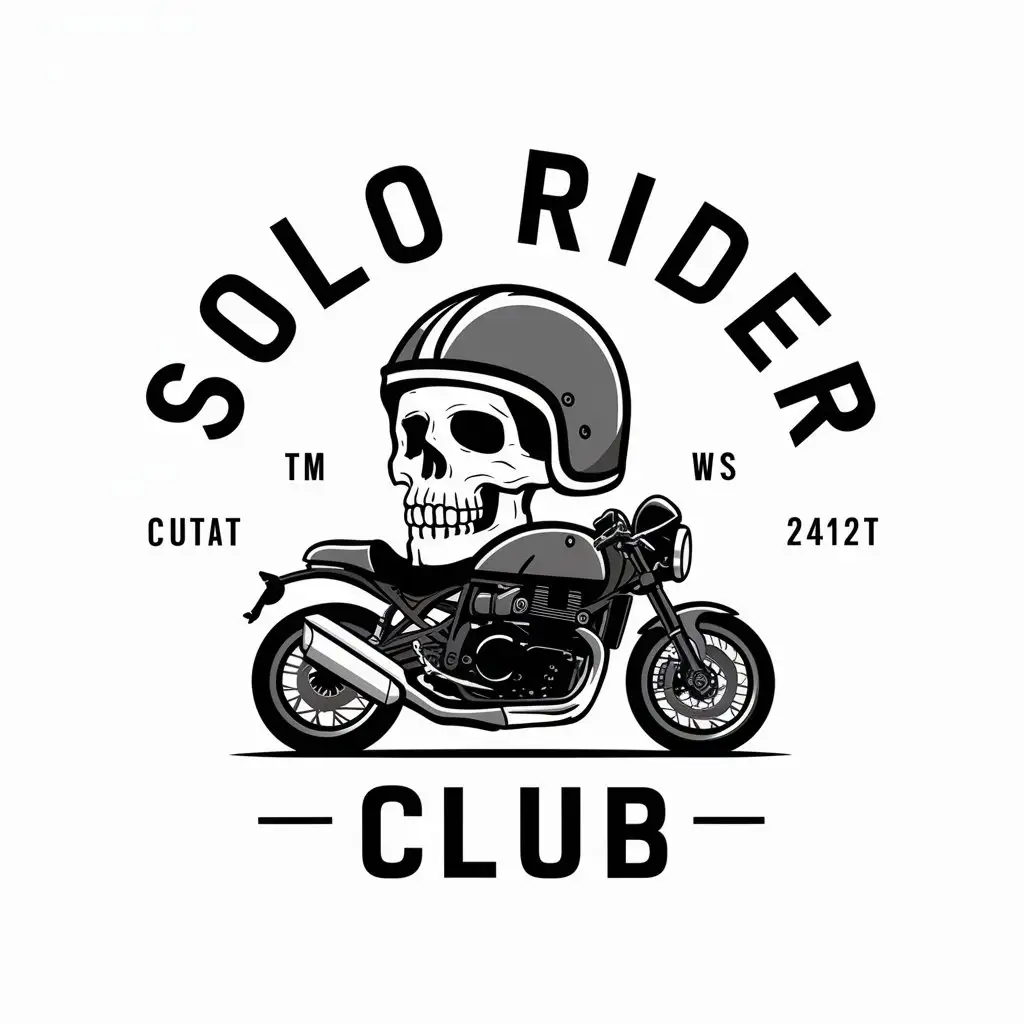 LOGO-Design-for-Solo-Rider-Club-Motorcycle-Skull-with-Helmet-in-Vector-Style