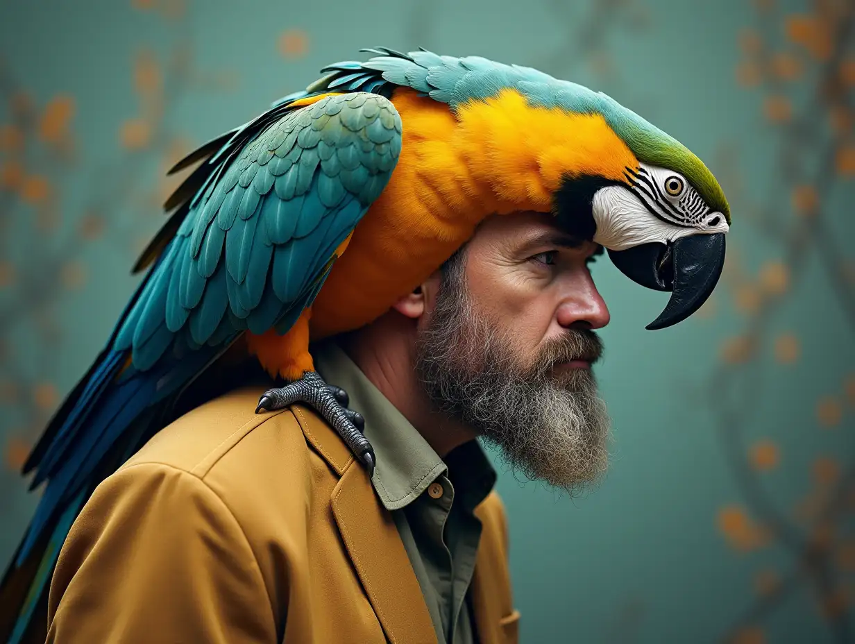 Create a Surreal World Man with Parrot Head