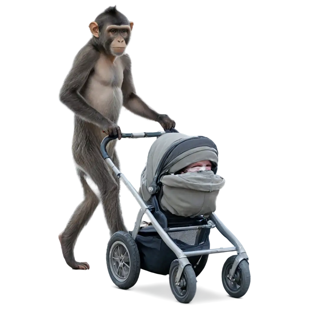 PNG-Image-of-a-Monkey-Walking-with-a-Baby-Stroller-Creative-and-Playful-Concept