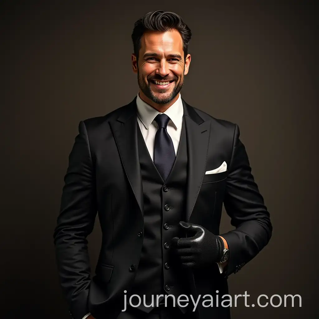 Muscular-Italian-Man-in-ThreePiece-Suit-with-Leather-Gloves-Smiling-Dominantly