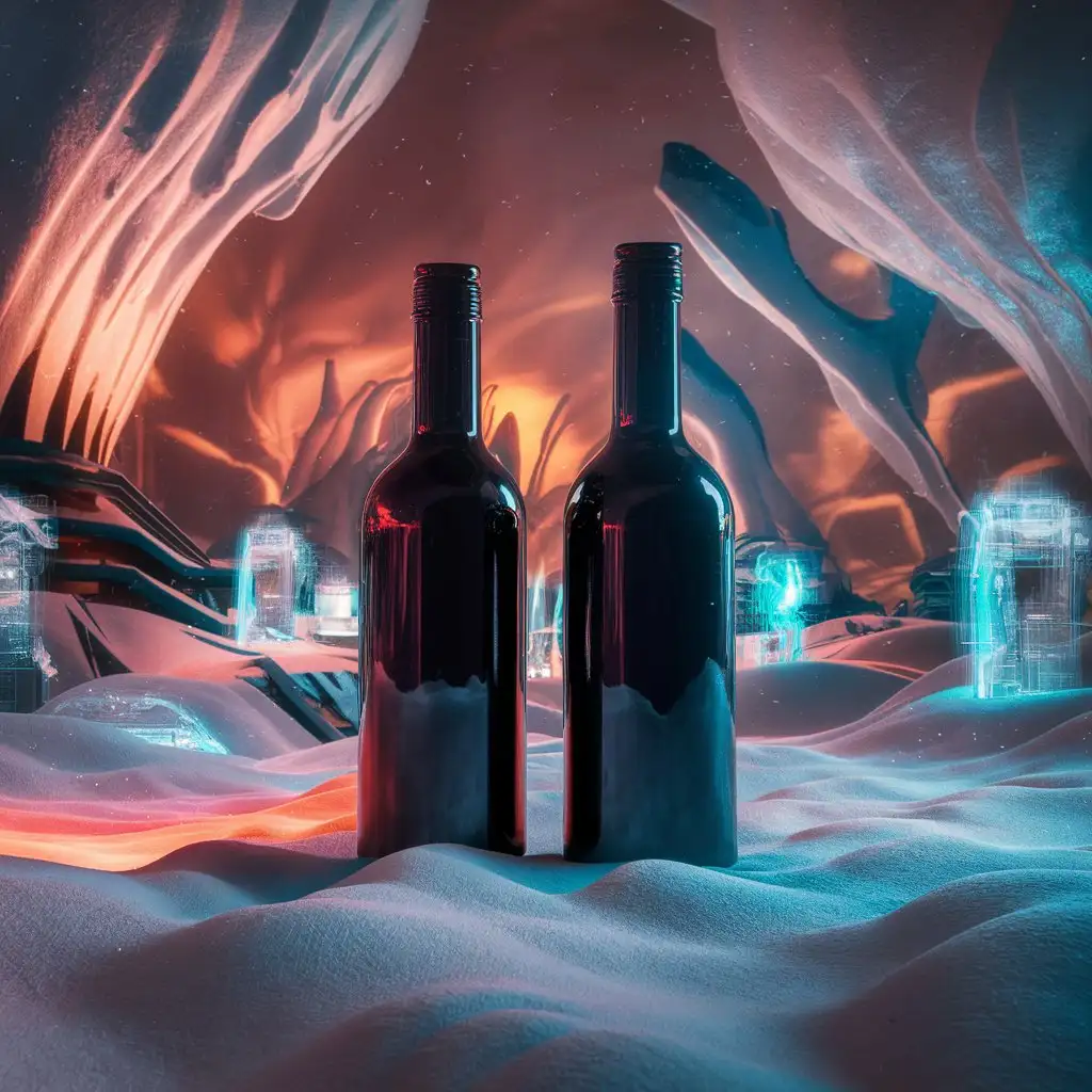 Two-Bottles-on-a-HighTech-Snowy-Nature-Background-with-3D-Special-Effects