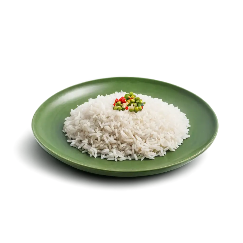 There is a completely flat plate that is green in color and has cooked rice with smoke rising from it.