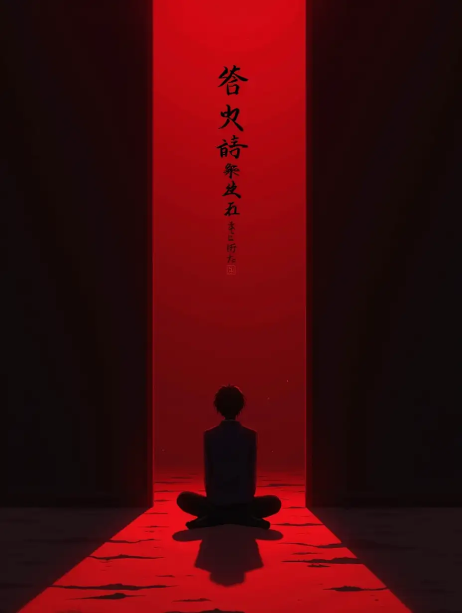 AnimeStyle-Poster-of-Lone-Figure-in-Dark-Space-with-Japanese-Calligraphy