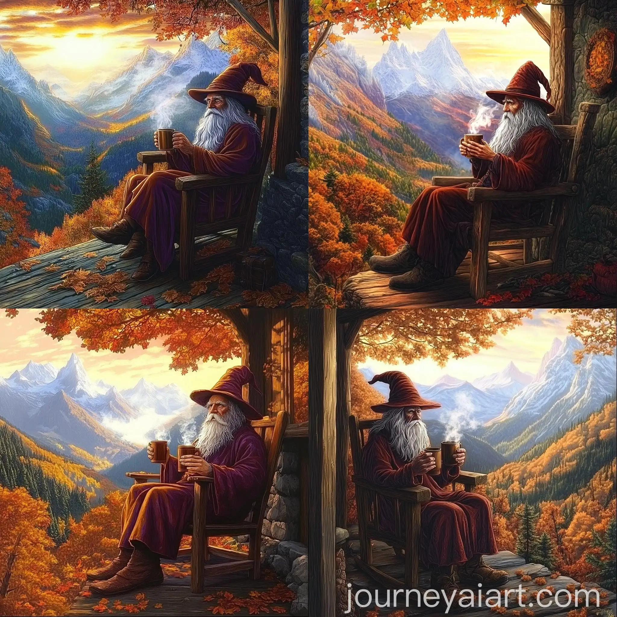 Tranquil-Morning-Scene-of-a-Mountain-Wizard-with-Coffee