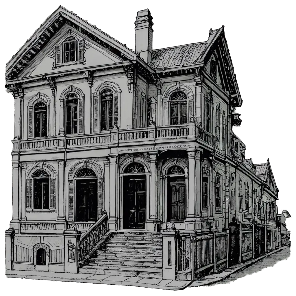 Colonial-Style-Heritage-City-Building-PNG-Image-Intricate-Black-and-White-Drawing