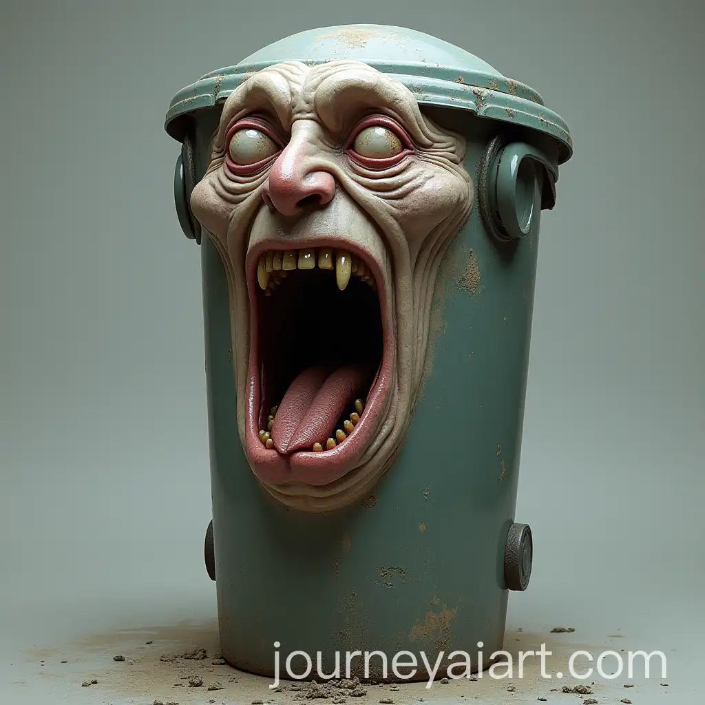 Grotesque-Human-Head-Shaped-Trash-Can-with-Open-Mouth