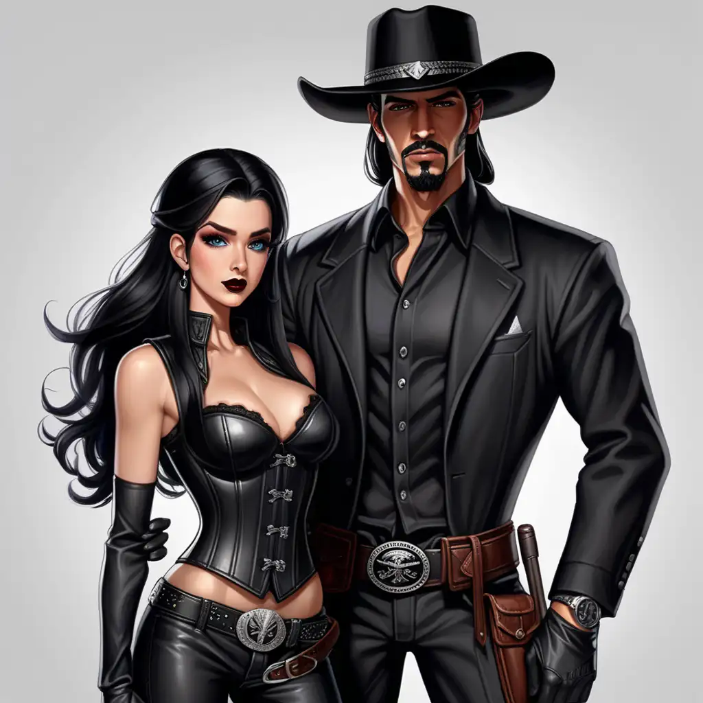 Western Couple in Stylish Black Attire with Red Accents