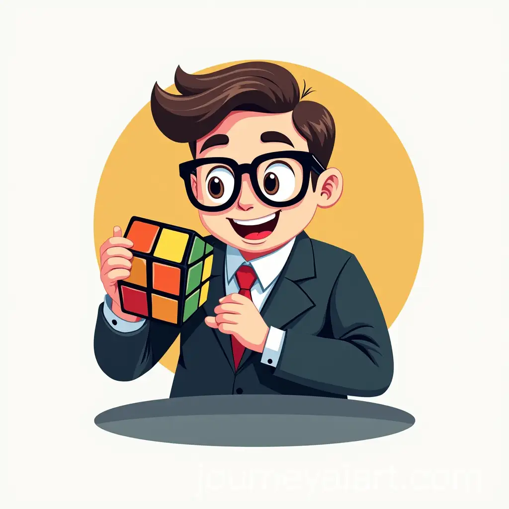 Happy-Rubiks-Cube-Logo-with-Bespectacled-Man-in-Suit-and-Game-is-Life-Training-Slogan