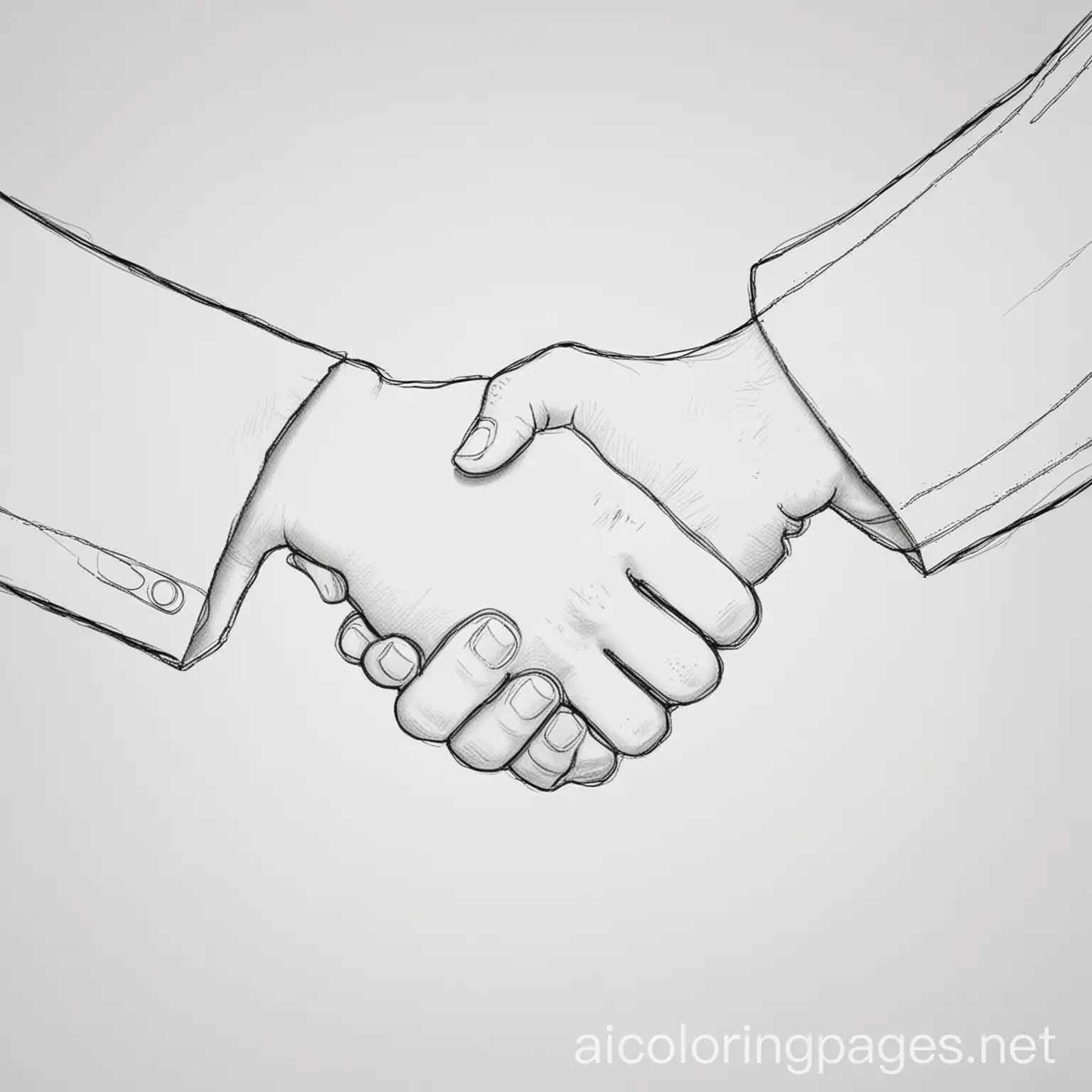 two people shaking hands, Coloring Page, black and white, line art, white background, Simplicity, Ample White Space