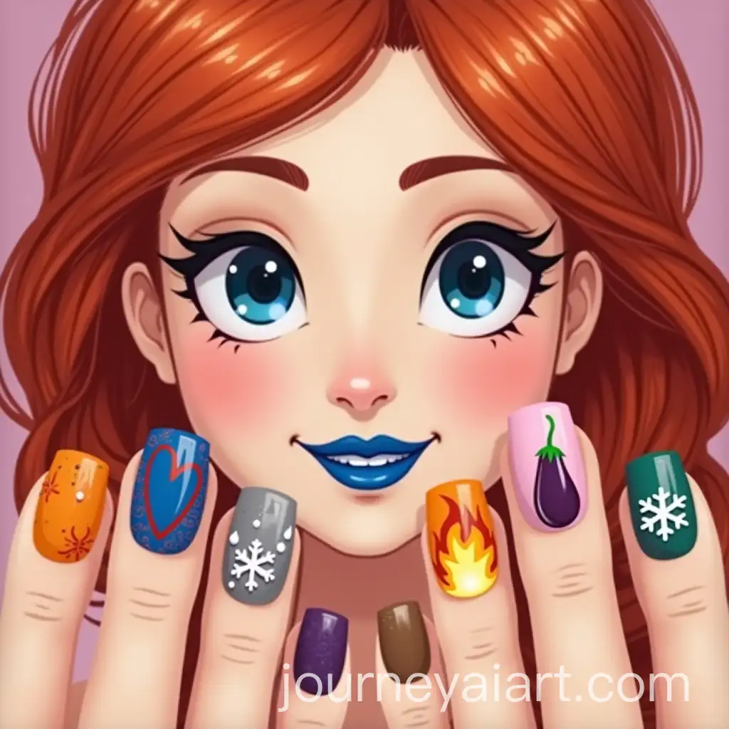 Manicure-Design-with-Girls-Face-and-Colorful-Nail-Art