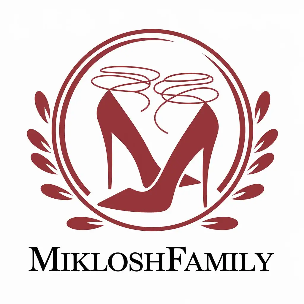 a vector logo design,with the text "Mikloshfamily", main symbol:High heels red,Moderate,clear background